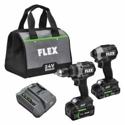 Flex Power Tools Flex 24V 1/2" Hammer Drill Turbo Mode & Impact Driver 2-Tool Combo Kit (2.5Ah/5.0Ah) FXM202-2B